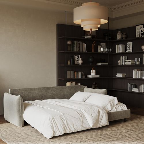 Canapé Convertible 3 Places Velours Texturé Taupe 213cm