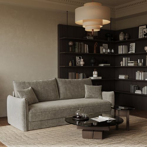 Canapé Convertible 3 Places Velours Texturé Taupe 213cm