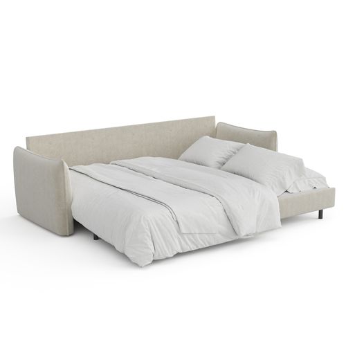 Canapé Convertible 3 Places Velours Texturé Crème 213cm