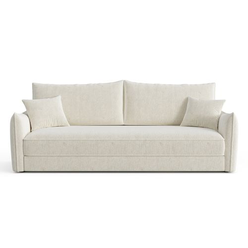 Canapé Convertible 3 Places Velours Texturé Crème 213cm