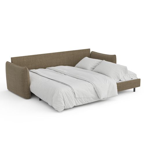 Canapé Convertible 3 Places Tissu Tramé Taupe 213cm
