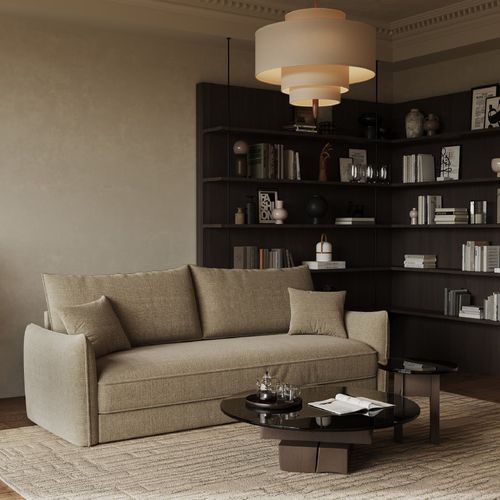 Canapé Convertible 3 Places Tissu Tramé Taupe 213cm