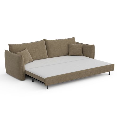 Canapé Convertible 3 Places Tissu Tramé Taupe 213cm