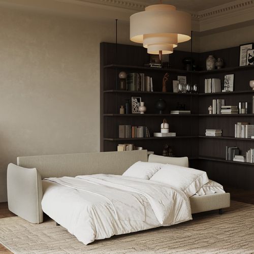 Canapé Convertible 3 Places Tissu Tramé Beige 213cm