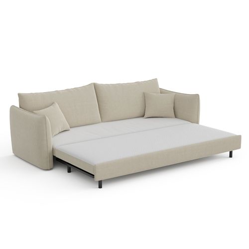 Canapé Convertible 3 Places Tissu Tramé Beige 213cm