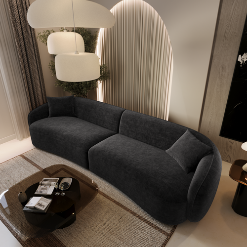 Canapé 4 Places Tissu Tramé Touché Doux Noir