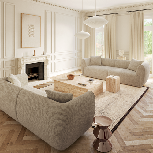 Canapé 4 Places Velours Texturé Beige