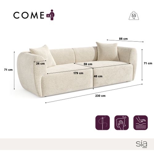 Canapé 4 Places Velours Texturé Beige