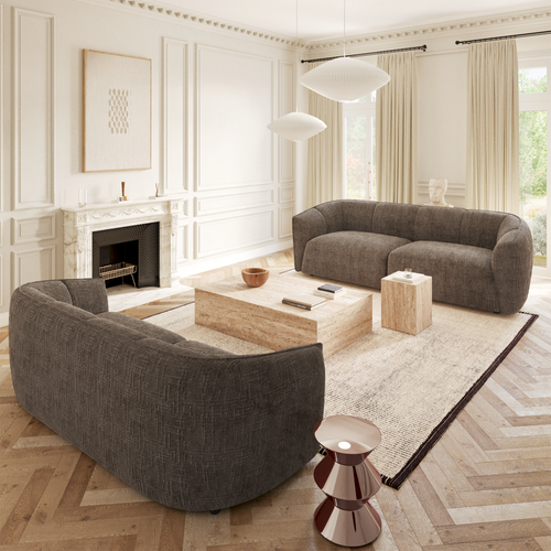 Canapé 4 Places Velours Tramé Brun Expresso