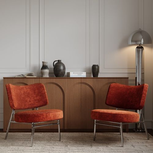 Fauteuil De Salon Velours Côtelé Orange Rétro