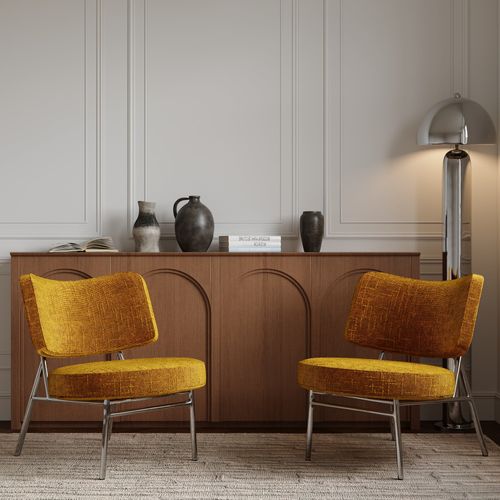 Fauteuil De Salon Velours Tramé Moutarde