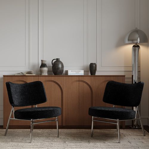 Fauteuil De Salon Velours Tramé Noir