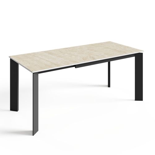 Table Extensible 6-8 Personnes Aspect Travertin Et Pieds Noirs 140cm