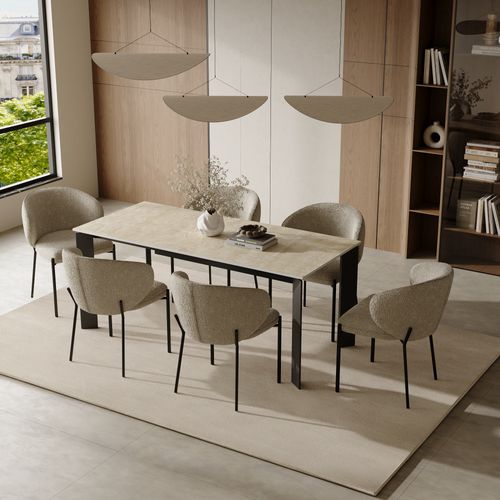 Table Extensible 6-8 Personnes Aspect Travertin Et Pieds Noirs 140cm