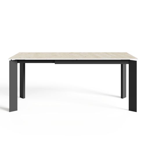 Table Extensible 6-8 Personnes Aspect Travertin Et Pieds Noirs 140cm