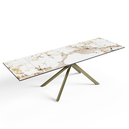 Table à Manger Extensible 8-10 Personnes Pandora Et Pieds Dorés 180cm