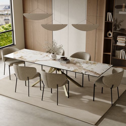 Table à Manger Extensible 8-10 Personnes Pandora Et Pieds Dorés 180cm