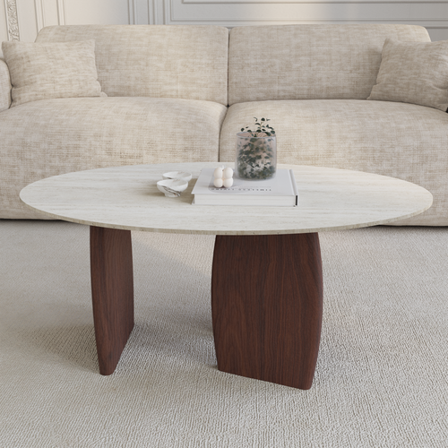 Table Basse Céramique Aspect Travertin 90cm