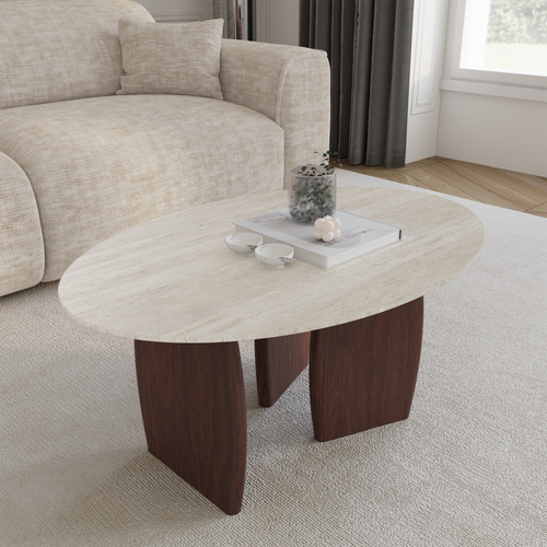 Table Basse Céramique Aspect Travertin 90cm