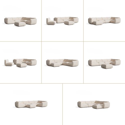 Canapé D'angle Panoramique Modulable 8 Places Velours Chenillé Crème