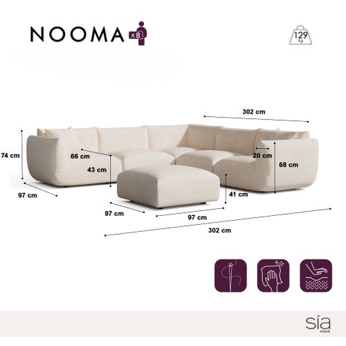 Canapé D'angle Panoramique Modulable 8 Places Velours Chenillé Crème