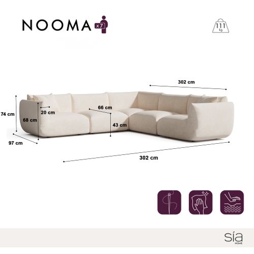 Canapé D'angle Panoramique Modulable 7-8 Places Velours Chenillé Crème