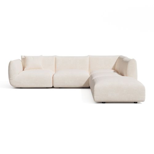 Canapé Grand Angle Droit Modulable 7 Places Velours Chenillé Crème