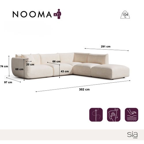 Canapé Grand Angle Droit Modulable 7 Places Velours Chenillé Crème