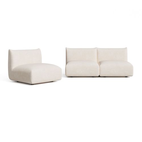 Canapé Modulable 4-5 Places Velours Chenillé Crème