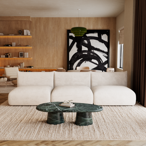 Canapé Modulable 4-5 Places Velours Chenillé Crème