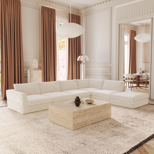 Canapé Grand Angle Modulable 8 Places Tissu Tramé Toucher Doux Beige