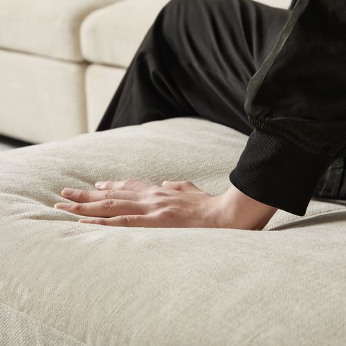 Canapé D'angle Gauche Modulable 5-6 Places Tissu Tramé Doux Beige