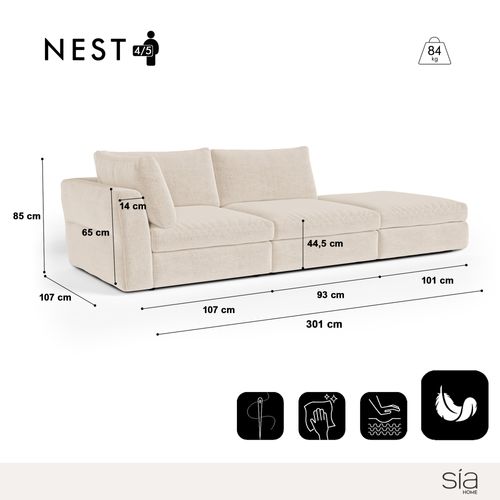 Canapé Modulable 4-5 Places Gauche Tissu Tramé Toucher Doux Beige