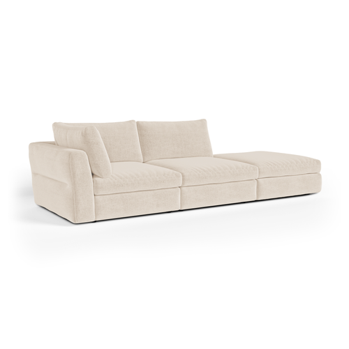 Canapé Modulable 4-5 Places Gauche Tissu Tramé Toucher Doux Beige