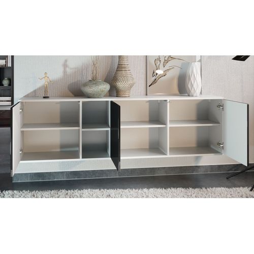 Meuble Suspendu Blanc Mat Et Gris Acier 182 X 53 X 35 Cm Lxhxp + LED