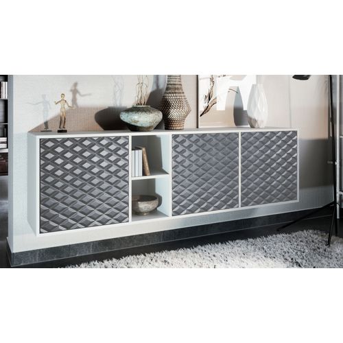 Meuble Suspendu Blanc Mat Et Gris Acier 182 X 53 X 35 Cm Lxhxp + LED
