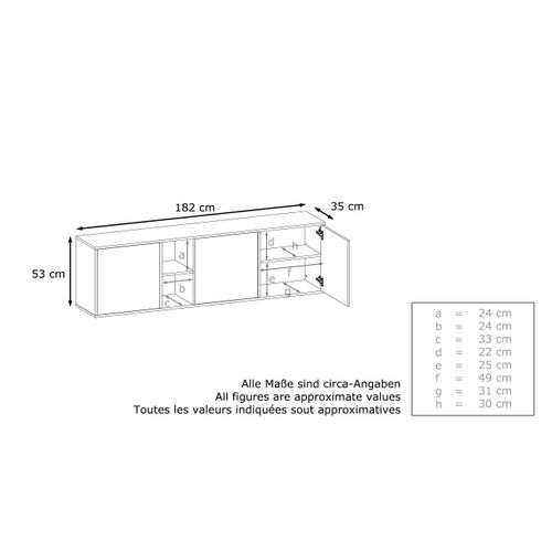 Meuble Suspendu Blanc Mat Et Gris Acier 182 X 53 X 35 Cm Lxhxp + LED