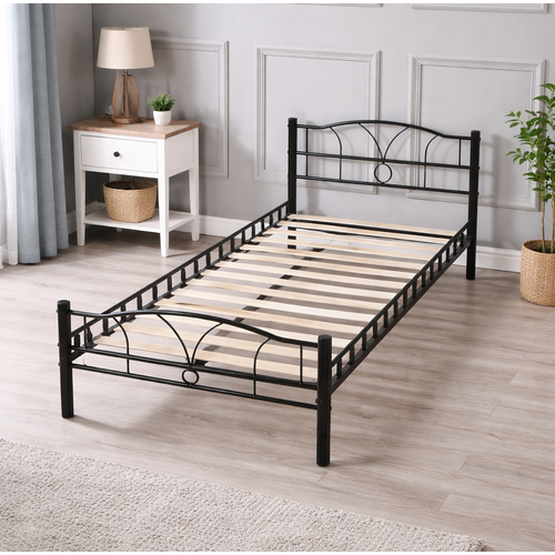 Lit Métal 90x200 Noir - Confort Optimal, Solidité Renforcée, Épaisseur 0,75 Mm