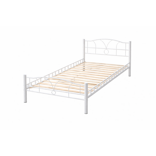 Lit En Métal 90x190 Cm - Design Moderne Blanc - Confort Optimal Et Solidité Renforcée