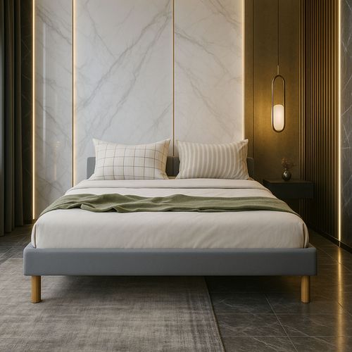 Sommier Tapissier Gris 120x190 Avec Pieds 20 Cm 2x13 Lattes Montage Rapide Pvc Entretien Facile