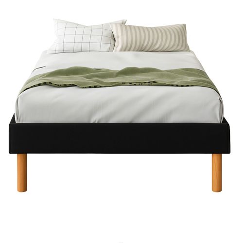 Sommier Tapissier Noir 90x200 Avec Pieds 20 Cm 13 Lattes Montage Rapide Et Entretien Facile