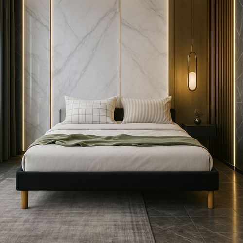 Sommier Tapissier Noir 120x190 Avec Pieds 20 Cm - 2 X 13 Lattes - Montage Rapide Et Pvc