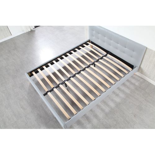 Lit Confortable Avec Sommier Tête De Lit Capitonnée Gris 120x190 Pieds 10 Cm 2x13 Lattes Pvc Simili