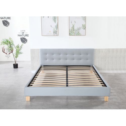 Lit Confortable Avec Sommier Tête De Lit Capitonnée Gris 120x190 Pieds 10 Cm 2x13 Lattes Pvc Simili