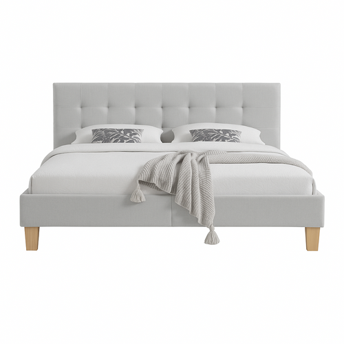 Lit Confortable Avec Sommier Tête De Lit Capitonnée Gris 120x190 Pieds 10 Cm 2x13 Lattes Pvc Simili