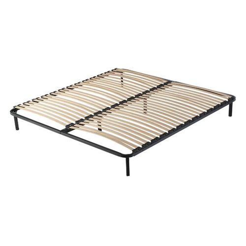 Sommier Noir Cadre à Lattes Renforcé 140x200 Cm En Métal Avec Soutien Réglable Montage Facile