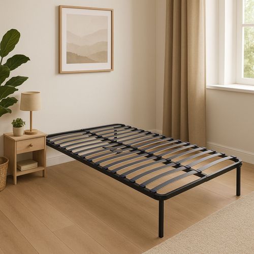 Sommier Noir Cadre à Lattes Renforcé Et Soutien Réglable 140x200 Cm Montage Facile Métal