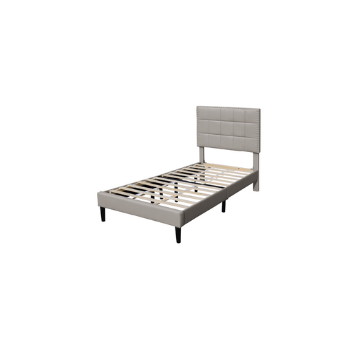 Lit Riley Pour Matelas 90x200-sommier+tête De Lit Capitonnee Couleur Gris+pieds En 16cm Pour Matelas