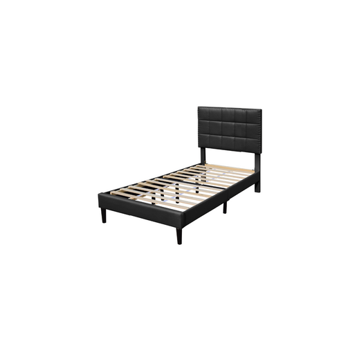 Lit Riley Pour Matelas 90x200-sommier+tête De Lit Capitonnee Couleur Noir+pieds En 16cm Pour Matelas