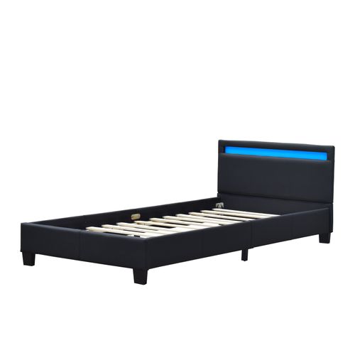 Angel Solide Et Confortable Lit 90x200 Avec Sommier+tête De Lit Avec Eclairage LED Couleur Noire